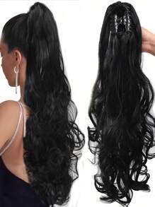 Claw Ponytail Extensions Hair Black Color 28 Inch Long Water Wave Hair Heat Resistant Fiber Synthetic Hairpiece For Women Girls Party Daily Use
