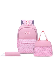 返校/毕业多功能耐用可爱大容量多功能3件套通勤背包套装，适合各种场合 - 粉色 - 查看 2