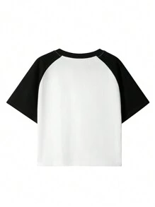 夏季新款女士时尚休闲拼布短袖 T 恤 - 黑與白 - 查看 3