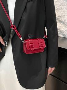 迷你时尚拼色手提包女士 2024 新款时尚单肩斜挎小方包 - 紅色 - 查看 4