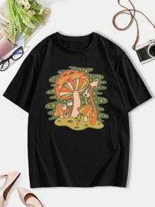 Forest Of Mushrooms – A Playful And Whimsical Mid-Century Modern Illustration Featuring Retro Organic Mushrooms In Nature With Green And Orange Hues For Women's Women T-Women's Shirt