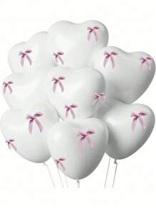 Set de 34 globos de látex con forma de corazón de colores blanco, azul, rosa y morado, con decoración de lazo rosa, para decoración de fondo de compromisos, aniversarios, Día de San Valentín, bodas, fiestas de cumpleaños y suministros de decoración para fiestas