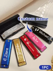 1 Stück Individuell gravierte Blues Mundharmonika, 10 Löcher Tonart C mit Etui, 10x2,7cm, personalisierte Namens Mundharmonika, für professionelle Spieler, Anfänger, Studenten und als Geschenk für Erwachsene und Freunde - Musikinstrument Sammlerstück, Geburtstagsgeschenke, Einschulung