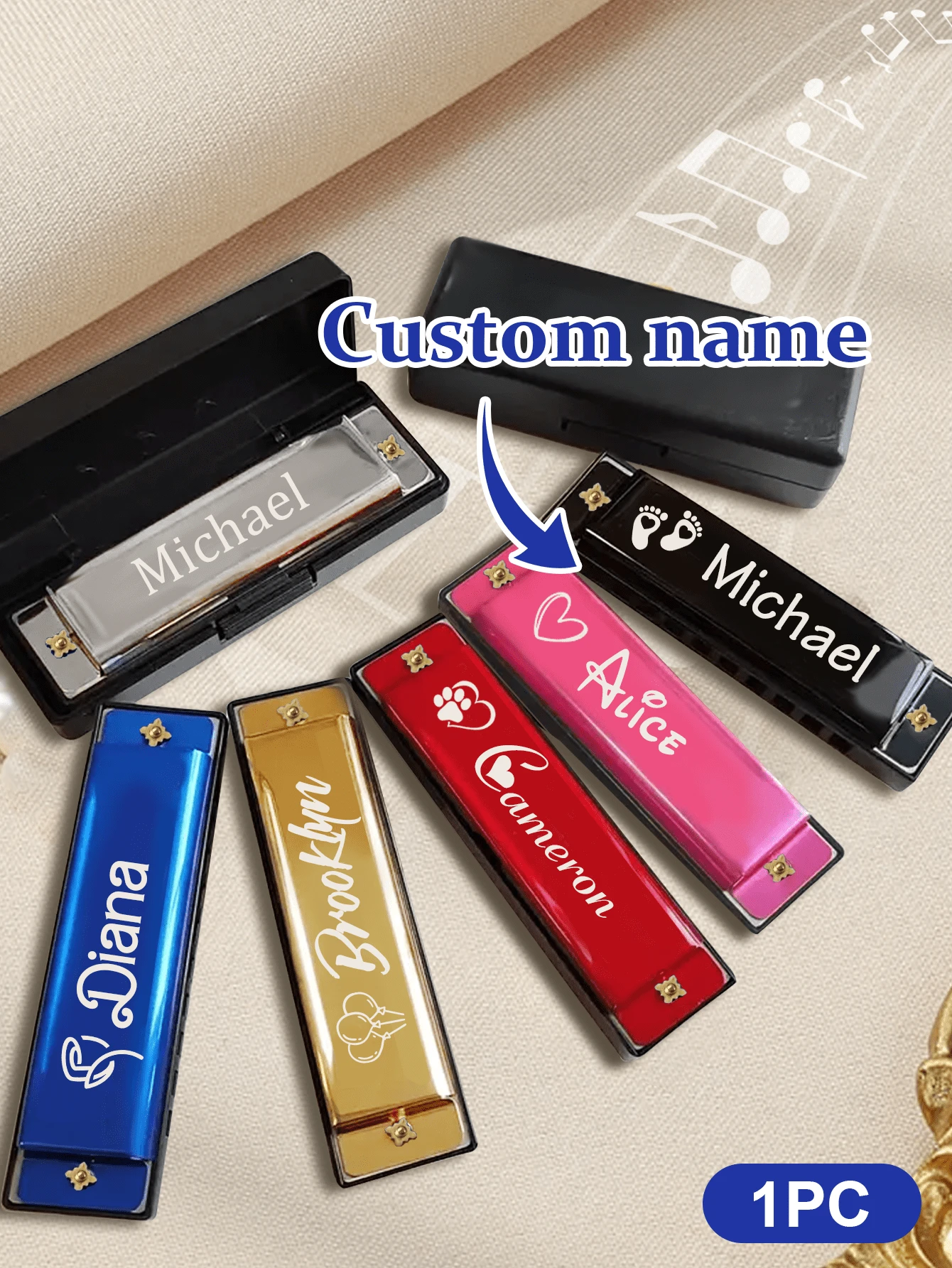 1 Stück Individuell gravierte Blues Mundharmonika, 10 Löcher Tonart C mit Etui, 10x2,7cm, personalisierte Namens Mundharmonika, für professionelle Spieler, Anfänger, Studenten und als Geschenk für Erwachsene und Freunde - Musikinstrument Sammlerstück, Geburtstagsgeschenke, Einschulung