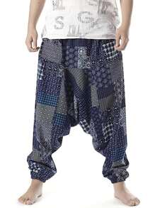 Men's Print Drop-Crotch Harem Pants - Soft, Breathable, Cool Casual Joggers, Suitable For Holiday, Party, Yoga And Arabian