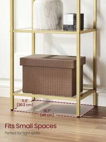 VASAGLE 5-Tier Shelf, Tempered Glass Shelving Unit, Arched Design, Steel Structure, For Living Room Bedroom Study Bathroom, Metallic Gold And Transparent - White - View 9