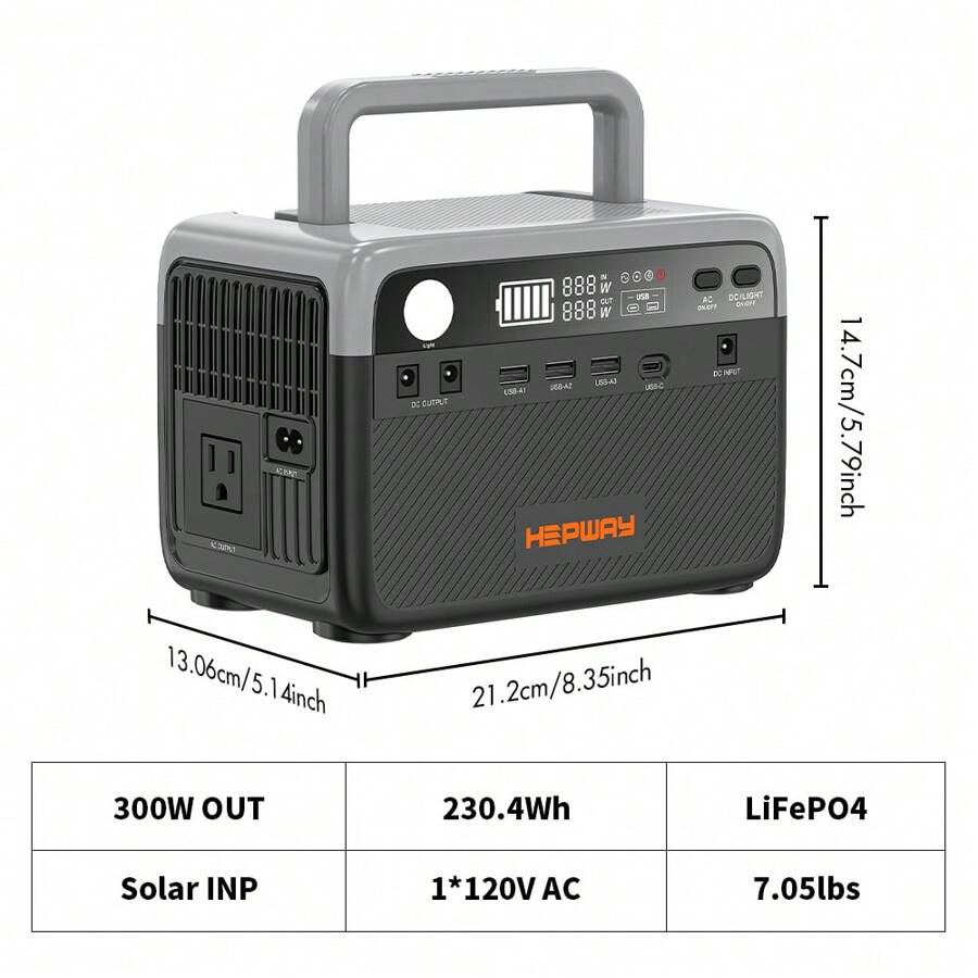 Hepway Portable Solar Power Bank,( Peak 600W )230.4Wh Portable Power Station, Large Capacity Power Charger Lithium Battery Fast Charging With AC Outlets 300W , P300 Solar Generator For CPAP RV Travel Outdoor Camping Charging Station & Home Emergency Power Chager Backup Power