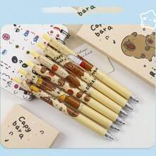 2 件/3 件/6 件水豚主题按钮伸缩圆珠笔，速干墨水，适用于办公室、学校、书写，0.5 毫米黑色墨水