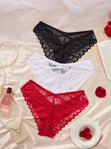 3pcs/Set Women Elegant Sexy Solid Color Lace Briefs Lingerie - Multicolor - View 3