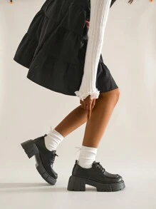 Women's British-Style Loafers, Lace-Up JK Versatile Flat Shoes, Thick Sole Commuter Oxfords,Mary Janes - Black - View 9