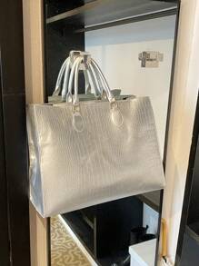 Fashionable Snake Skin Pattern All-Season Travel & Shopping Tote Bag, Extra Large Handbag - Silver - View 6