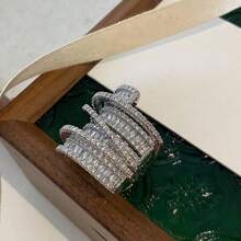 Andkiss 1pc Zirconia Multi-Layer Open-Ring, Minimalist & Chic Niche Casual Ring - Silver - View 4