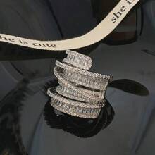 Andkiss 1pc Zirconia Multi-Layer Open-Ring, Minimalist & Chic Niche Casual Ring - Silver - View 6