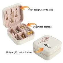 1pc Personalized Floral Jewelry Box, Square Leather Jewelry Travel Storage Case, Christmas Mom Gift, Bridesmaid Personalized Gift, Valentine's Day Gift, Gift For Her, Bridesmaid Gift