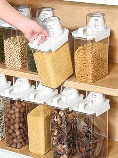1pc Airtight Food Storage Container, Soybean Jar, Food Jar, Cereal Jar, Wheat Jar, Flour Jar: Plastic Jar For Pasta, Dry Food, Flour And Sugar,Insect-Proof Portable Square Rice, Cereal, Nut And Flour Jar | Essential Kitchen Organizer,Cereal Cans, Rice Buckets, Snack Cans, Coffee Bean Cans, Food Cans, Home Decoration, Gifts For Friends, Back To School Supplies, Thanksgiving Day Gift, Harvest Festival, Family Dinner
