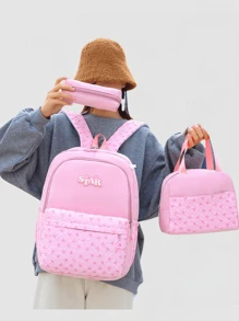 返校/毕业多功能耐用可爱大容量多功能3件套通勤背包套装，适合各种场合 - 粉色 - 查看 7