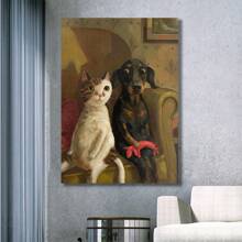 1 Pc Whimsical Cats And Dogs Wooden Framed  Canvas Painting Thickness 2.25cm/0.9inch High Quality Wall Art Prints Poster Direct Hanging Wall Picture Decor For Home Gifts, Living Room, Bathroom, Bedroom, Kitchen - 白色 - 查看 7