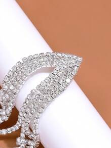 1对时尚U型不对称闪亮水钻流苏耳环，波西米亚风格长款耳环，适合派对和聚会佩戴 - 銀色 - 查看 4