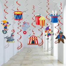 9pcs Carnival Party Birthday Decoration Hanging Spiral Ornaments - Circus Theme Animals Clown Elephant Dolphin Ceiling Spiral Hanging Decor, DIY With Hooks Provided