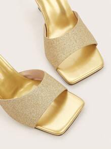 Shiny Gold Color Stiletto Heel Casual & Fashionable Ladies High Heel Sandals - Gold - View 4