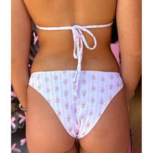 Women 2Piece Bikini Floral Print Lace Trimmed Bra And Briefs Sets For Summer Beachwear Bathing Suit - 粉色 - 查看 3