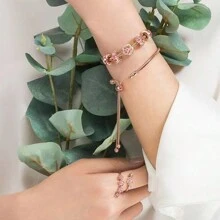 Talisman de plata de ley 925 chapado en oro rosa con diseño fijo de flor de ciruelo y animal de dibujos animados, adecuado para pulseras DIY, regalo de moda y elegante para el cumpleaños de la mujer