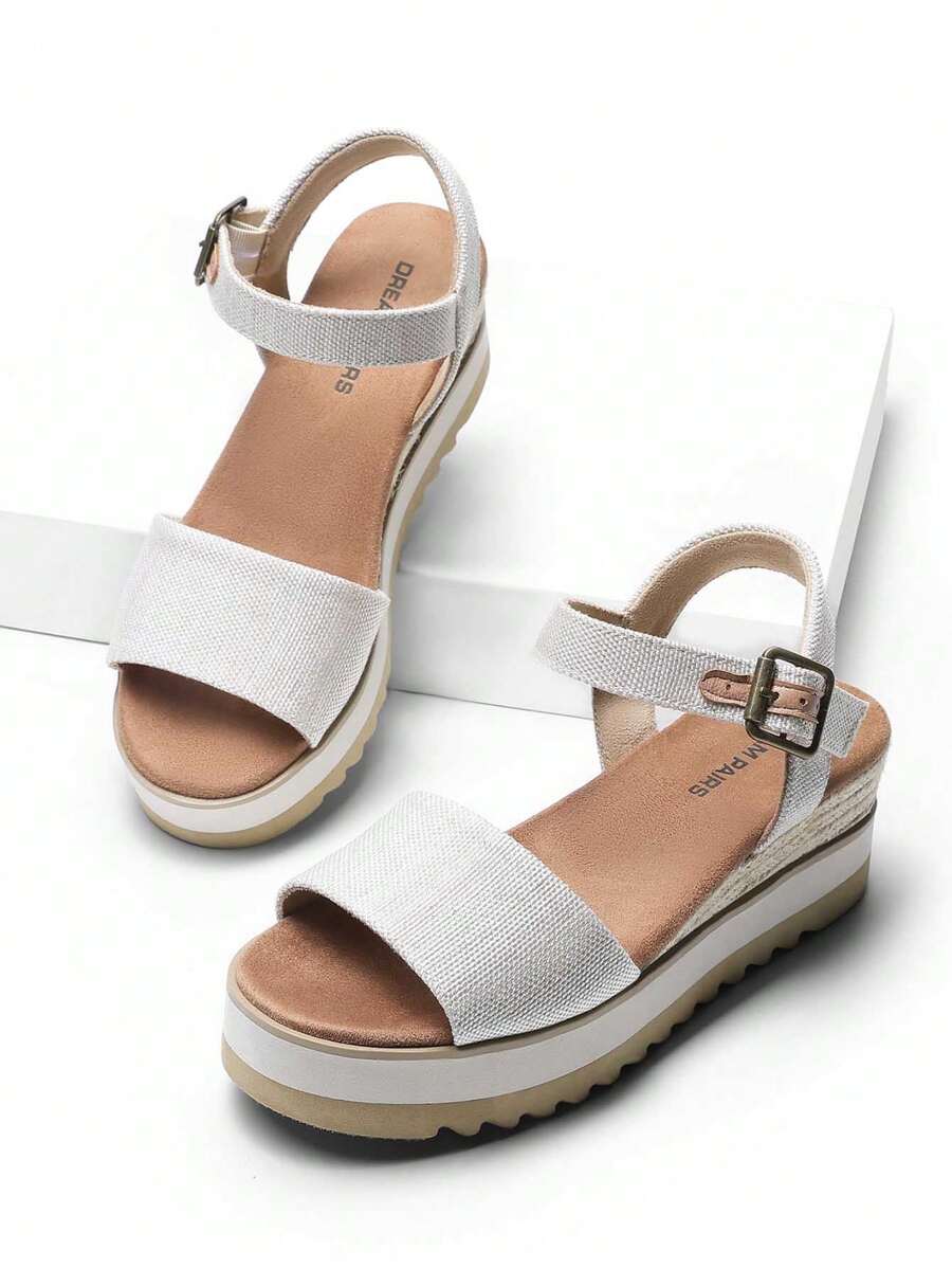Women's Sandals Platform Open Toe Ankle Buckle Stitching Comfortable Vacation Spring And Summer Wedge Sandals - 米色 - 查看 1