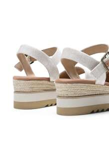 Women's Sandals Platform Open Toe Ankle Buckle Stitching Comfortable Vacation Spring And Summer Wedge Sandals - 米色 - 查看 8