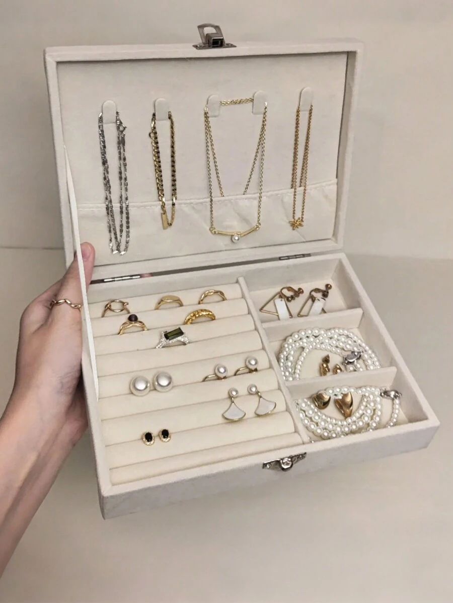 1pc Large Capacity 2-Layer Jewelry Box, Bathroom Storage Box, Jewelry Organizer Box, Cabinet Storage Box, Jewelry Box For Necklaces, Earrings, Bracelets, Rings, French Elegant Jewelry Box, High-End Sophisticated Multi-Layer Lockable Large Capacity Anti-Oxidation Bracelet, Earring, Necklace Jewelry Storage Box, Jewelry Tray, Jewelry Storage Case, Multi-Compartment Multi-Layer Rings, Bracelets, Pendants Jewelry Organizer Box, Portable Jewelry Case - Multicolor - View 1