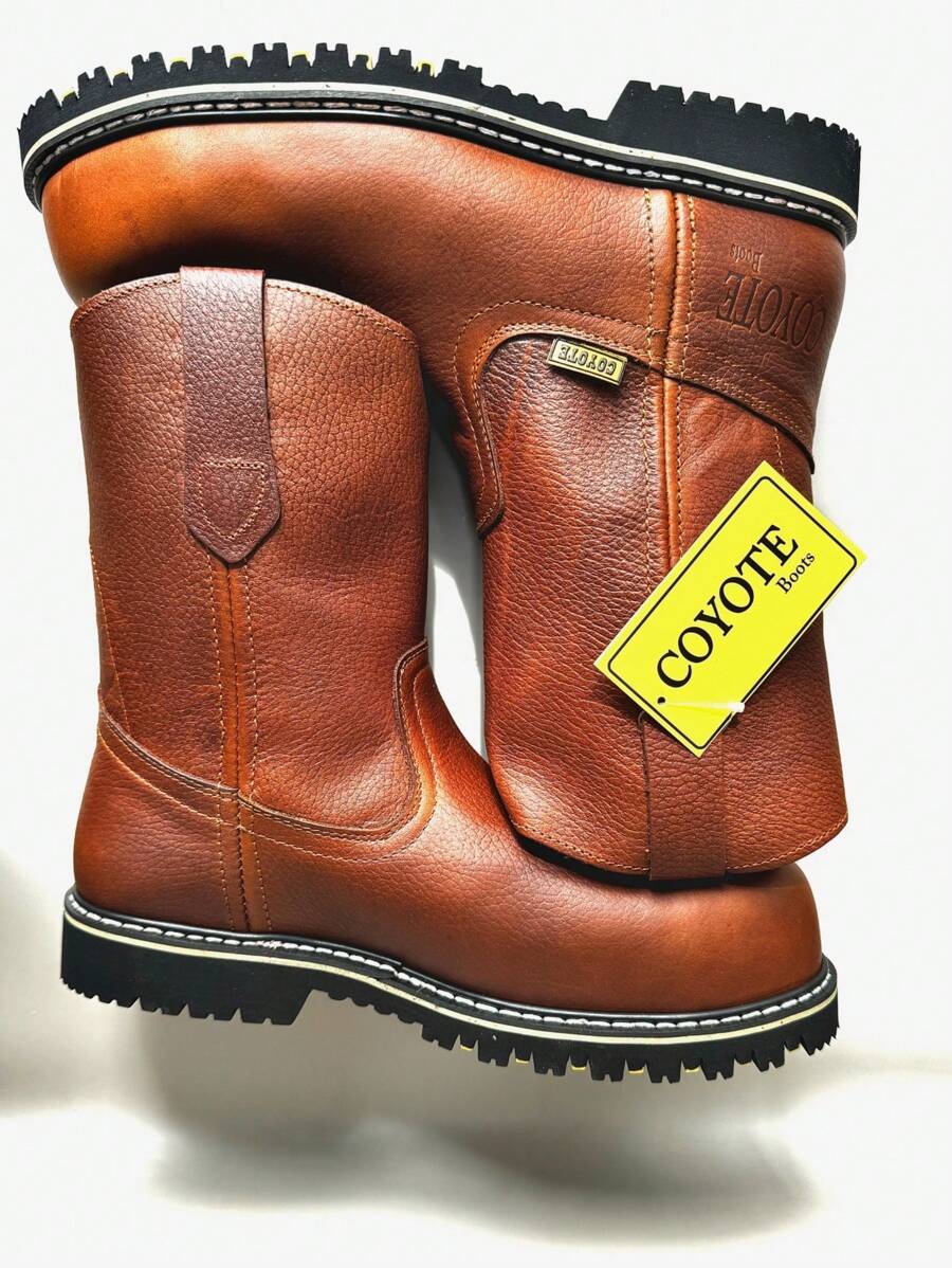 Bota elaborada con piel de res, apta para uso industrial y trabajo pesado, con puntera de acero - Caqui - Ver 1