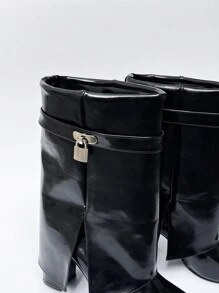 Botin corto de piel con candado efecto recubierto - Negro - Ver 3