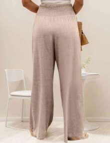hoteel Women's High Waist Gathered Solid Color Casual Beach Wide Leg Pants Dance Pilates Yoga Pants - 米色 - 查看 3