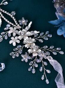 1 件金属花仿水晶新娘头带，复古婚礼发饰，优雅、多功能配饰，适合仪式、宴会、派对和庆典