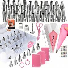 116件蛋糕装饰工具，包含裱花嘴、裱花袋、抹刀等厨房工具，并附赠收纳盒。适用于黄油、糖霜、奶酪、面团、糕点DIY、生日派对、家庭聚会、节日庆典等场合。是烘焙爱好者和专业人士的理想礼物，适合万圣节和圣诞节。 - 藍色和粉紅色 - 查看 13