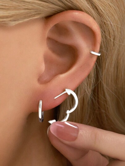 Set de cercei cu cerc drepte din argint sterling | Cercei Huggie hipoalergenici pentru femei, fete, barbati | 3 Opțiuni de dimensiune (12mm, 15mm, 18mm) | Bijuterii fine pentru cadou de ziua de nastere