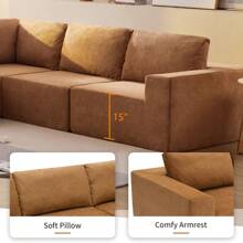 147"Modular Sectional Sofa With Wide Seat,No Assembly Required,Free Combination,L Shaped Couch Set,Cloud Upholstered Indoor Furniture,Minimalist Boneless Sofa For Living Room,Bedroom - 棕色+布藝+5座 - 查看 8