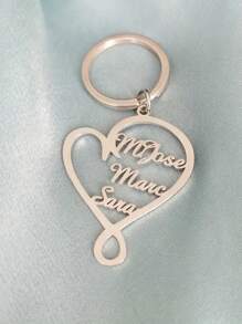 Unusual Stainless Steel Heart-Shaped Keychain, Customizable Name - Romantic Family Member Keychain Gift, Dedicated To Loved Ones - Multicolor - View 3