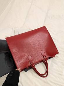 时尚蛇纹图案多功能旅行购物手提包，超大号手提包 时尚酒红色手提包 女士手提包 红色手提包 - 酒紅色 - 查看 7