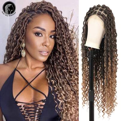 Square Knotless Locs Briaded Wigs For Women 32 Inches Full Lace Briaded Wig With Boho Curls Synthetic Lace Front Braided Wigs With Baby Hair Dreadlocs Cornrow Briads Wig Daily Used