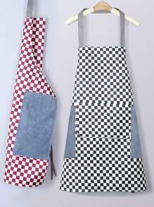 Sleeveless Apron With Large Pocket,Waterproof,Plaid Design,Easy To Clean,Perfect For Home - 黑色 - 查看 3