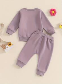 Toddler Baby Girl Clothes 6 12 18 Months 2T 3T 4T Long Sleeve Pullover Sweatshirt Pants Infant Fall Winter Outfit - Màu tím - Xem 2