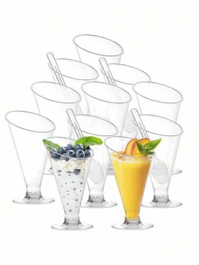 10/20pcs Transparent High-Quality Martini Plastic Cups, Dessert Cups, Cocktail Cups, Condiment Cups, Reusable, Suitable For Summer Parties, Weddings, Galas, Appetizers And Puddings