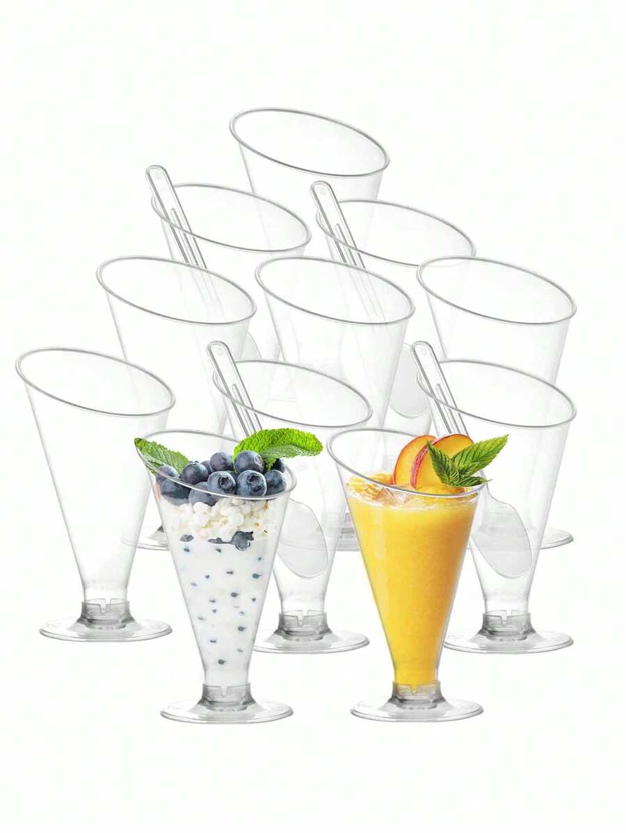 10/20pcs Transparent High-Quality Martini Plastic Cups, Dessert Cups, Cocktail Cups, Condiment Cups, Reusable, Suitable For Summer Parties, Weddings, Galas, Appetizers And Puddings - Multicolor - View 1