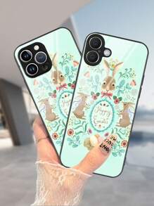 1pc Easter Bunny Basket Transparent Glass Phone Case Compatible With IPhone 16 Pro Max/16 Pro/16 Plus/11/11 Pro/11 Pro Max/12/12 Pro/12 Mini/12 Pro Max/13/13 Pro/13 Pro Max/13 Mini/14/14 Plus/14 Pro/14 Pro Max/15/15 Plus/15 Pro/15 Pro Max/7/8 Plus/XR/XS Max/X And A55/A54/S24/S24 Plus/S24 Ultra/S24 FE, Compatible With Pixel 9/9 Pro/9 Pro X Easter Edition - Black - View 1