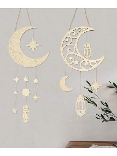 1pc 28inwooden Star Moon Tassel Pendant, Ramadan Home Decoration Pendant, Porch Decoration Pendant, Star Moon Lantern Pendant, Ramadan Party Decorations, Ramadan Karreem,Eid Mubarak