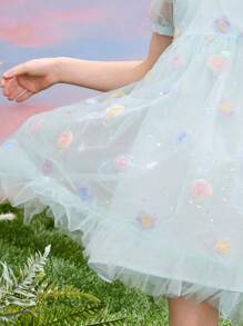 ASK JUNIOR Tween Girls Lightweight Breathable Sweet Cute Princess Dress, Casual Children Summer Dress - Blue - View 11