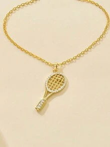 1 件简约创意 18k 镀金铜锆石网球拍吊坠项链，情侣礼物 - 球拍項鍊 - 查看 6