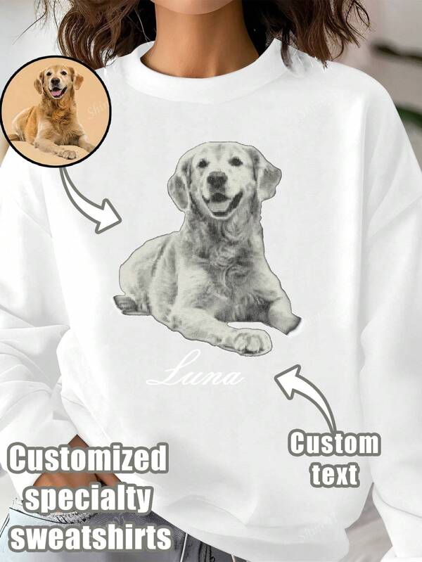 Sudadera cuello redondo personalizada para mujer, regalo de vacaciones - Agrega tu propia foto/texto para personalizar la camiseta que es tuya (Disfraz de miembros de la familia/compañeros de clase para Halloween | Atuendo navideño, regalos ideales para ella, la familia, amigos, niñas rosadas, para vacaciones, para aniversarios, estilo de vacaciones)