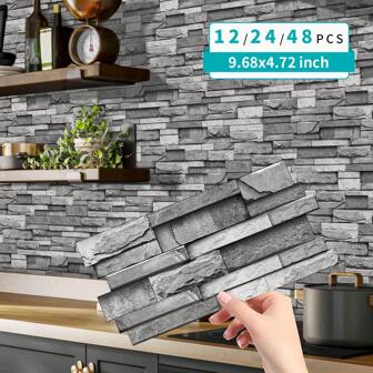 12 Pcs Marble Texture Style Kitchen Decor, Waterproof And Oil-Proof Easy To Clean And High Temperature Resistant Peel And Stick Removable, Can Be Applied To The Living Room Bedroom Decor, Kitchen And Bathroom Remodeling Renovation Decor