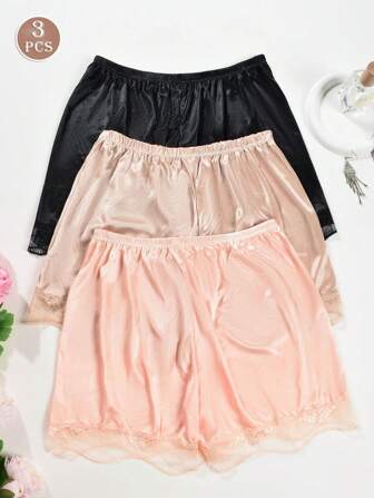 3 pares de shorts de verano para mujer, sin costuras, transpirables, cómodos y delgados con ribete de encaje